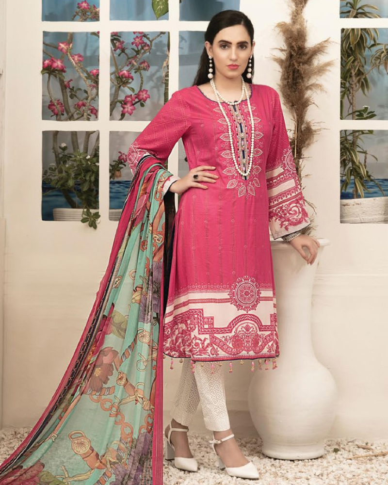 Renee Pink Embroidered Lawn By Amna Sohail - 06A - LeRobe.pk